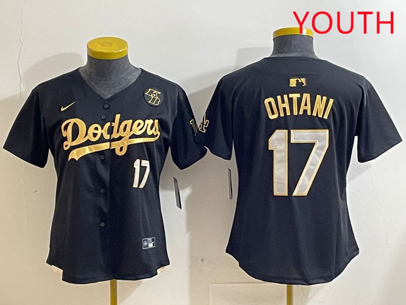 Youth Los Angeles Dodgers #17 Ohtani Black Gold Nike 2025 MLB Jersey style 42810->women mlb jersey->Women Jersey